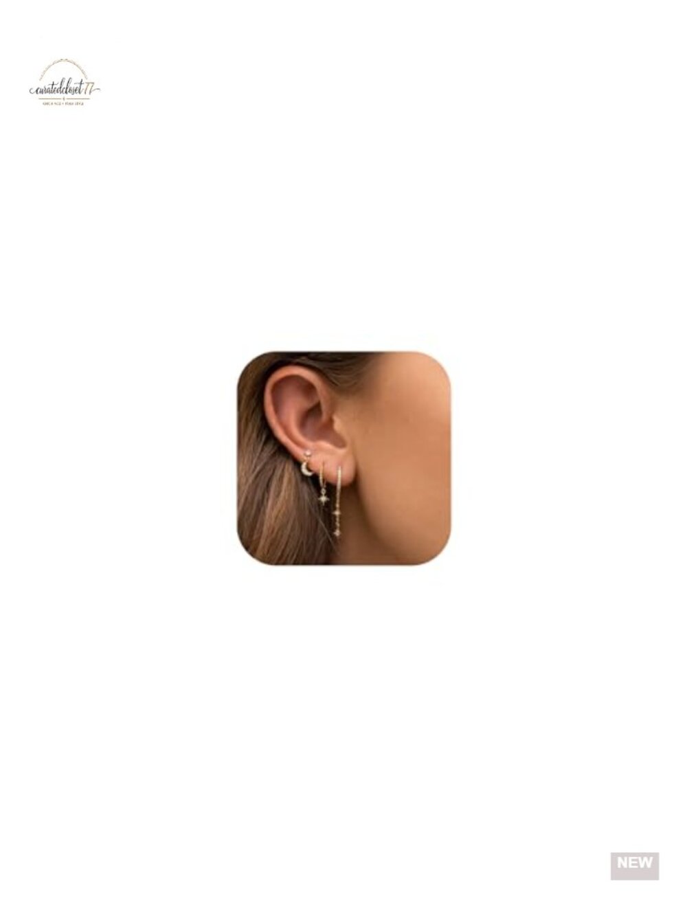 14K Gold Plated 3 Pair Earring Set Hypoallergenic Stud Hoop Huggie CZ Dainty
